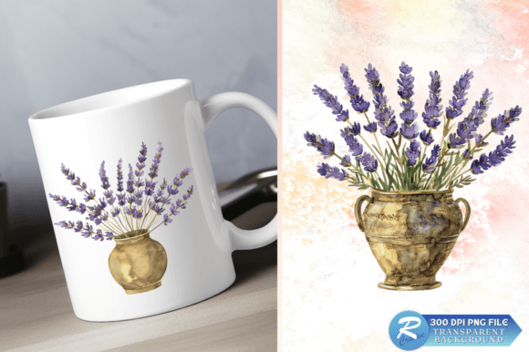 Download Lavender Golden Vase Watercolor Clipart - Lavender Collection