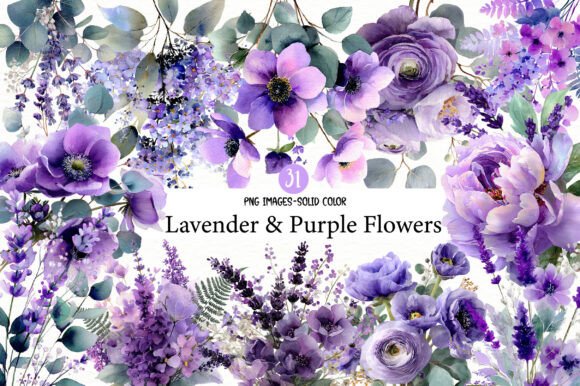 Download Watercolor Lavender &amp; Purple Flowers PNG - Lavender Collection