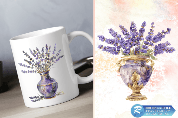 Download Lavender Golden Vase Watercolor Clipart - Lavender Collection
