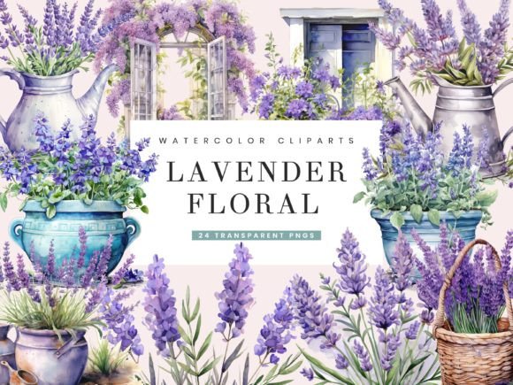 Download Watercolor Lavender Floral Clipart - Premium Bundle