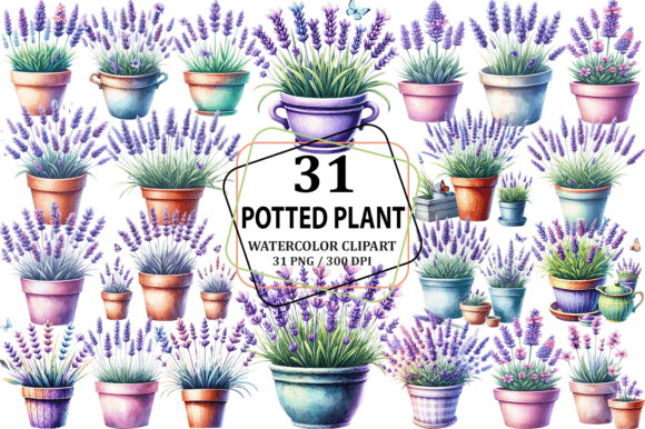 Download Watercolor Lavender Potted Plant Clipart - Lavender Collection