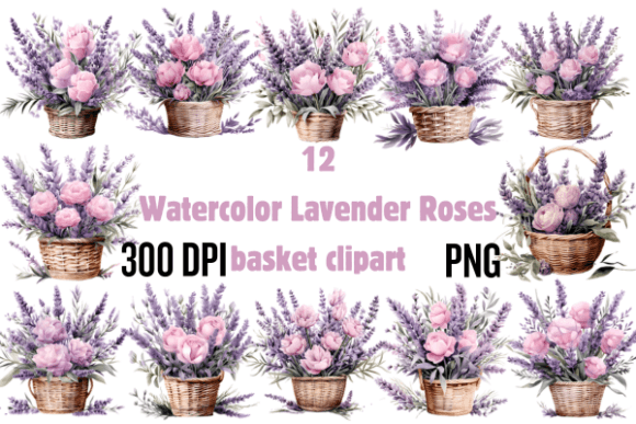 Download Watercolor Lavender Roses Basket Clipart - Lavender Collection