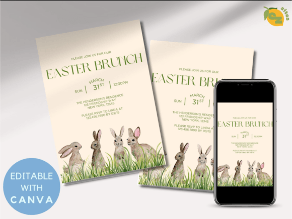 Download Rabbits Easter Brunch Canva Invitation - Invitation Collection