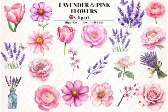 Download Lavender &amp; Pink Flowers Watercolor - Lavender Collection