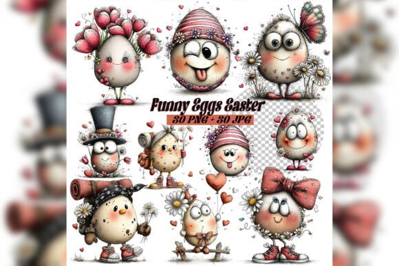 Download Whimsical Funny Easter Eggs Clipart Set - Easter eggs clipart Collection