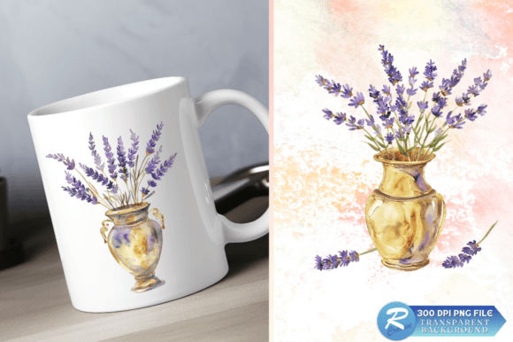 Download Lavender Golden Vase Watercolor Clipart - Lavender Collection