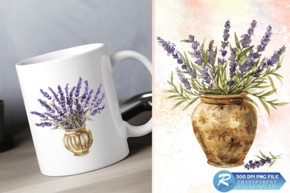 Download Lavender Golden Vase Watercolor Clipart - Lavender Collection