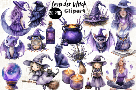Download Watercolor Lavender Witch Clipart - Lavender Collection